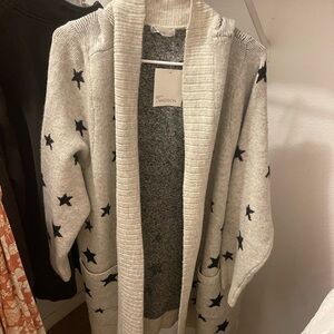 Gray and Black Star Pattern Cardigan Sweater